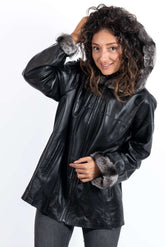 Women's leather jacket Maraya with Chinchilla double-sided